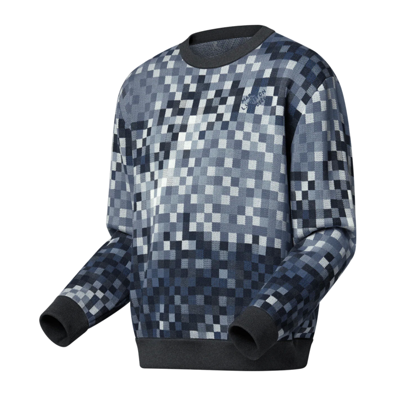 LV/ルイ・ヴィトン メンズ セーター ダモフラージュ柄 ジャカード織り コットン ラウンドネック 新品