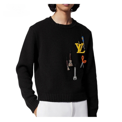 LV ルイヴィトン 新作 メンズ LV ツールパターン 刺繍 クルーネック シャツ