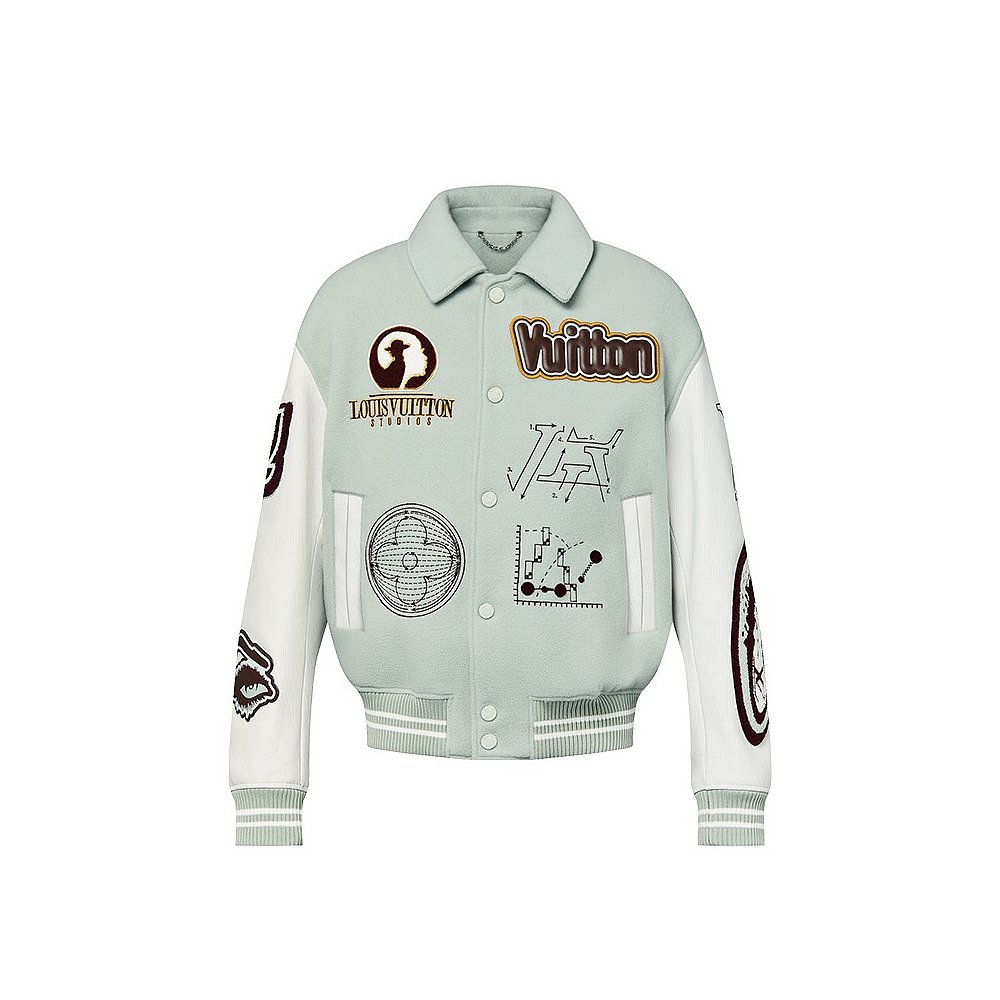 LV/ルイ・ヴィトン 新作 メンズ ウォーターブルー カーフスキン&ウール ベースボールジャケット
