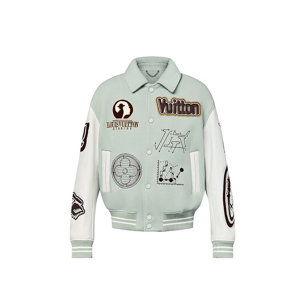 LV/ルイ・ヴィトン 新作 メンズ ウォーターブルー カーフスキン&ウール ベースボールジャケット