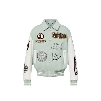 LV/ルイ・ヴィトン 新作 メンズ ウォーターブルー カーフスキン&ウール ベースボールジャケット