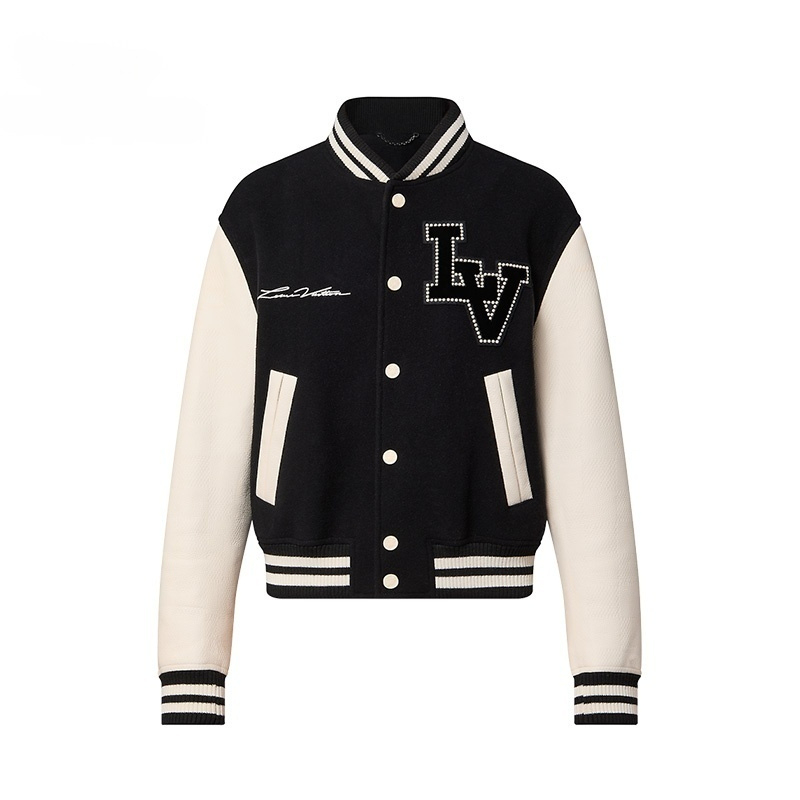 LV/ルイ・ヴィトン メンズ レザートリム フロントポケット 刺繍ビーズ ベースボールウエスト ジャケット