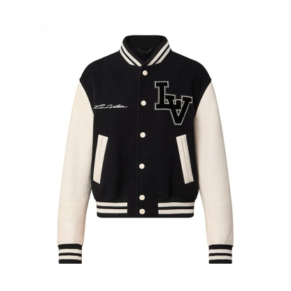 LV/ルイ・ヴィトン メンズ レザートリム フロントポケット 刺繍ビーズ ベースボールウエスト ジャケット