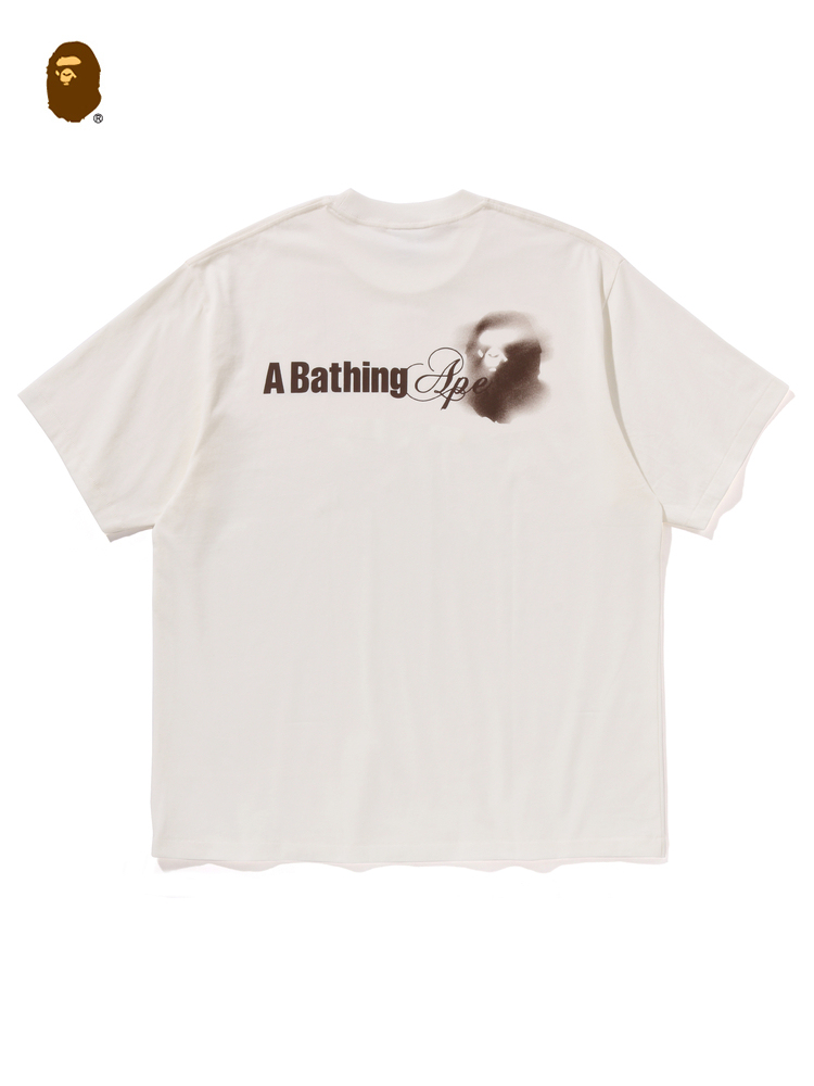 BAPEメンズ24秋冬猿頭文字コントラストカラー水染めプリント柄半袖Tシャツ