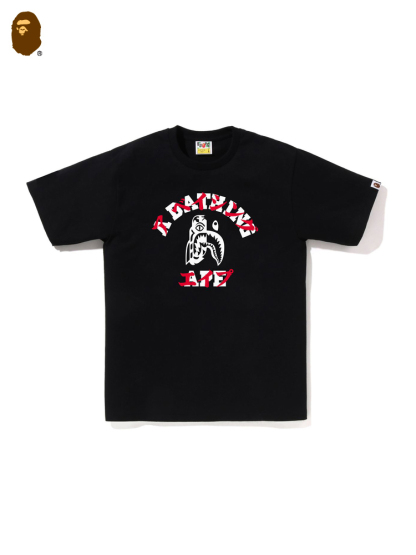 BAPE メンズ 秋冬 タイガーシャーク 日本語文字 積み重ねプリント 半袖 Tシャツ
