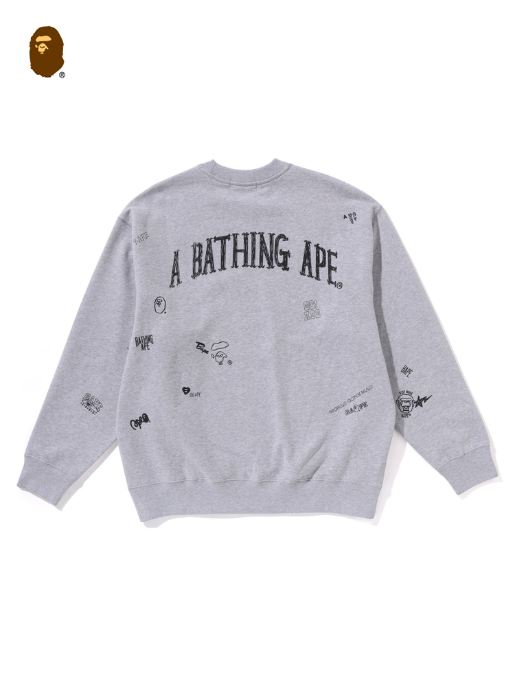 BAPE メンズ 秋冬 エイプヘッド レター マルチパターン ラウンドネック スウェットシャツ