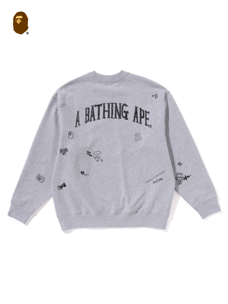 BAPE メンズ 秋冬 エイプヘッド レター マルチパターン ラウンドネック スウェットシャツ