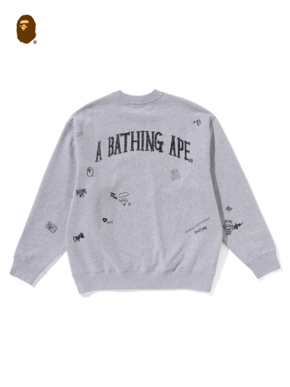 BAPE メンズ 秋冬 エイプヘッド レター マルチパターン ラウンドネック スウェットシャツ