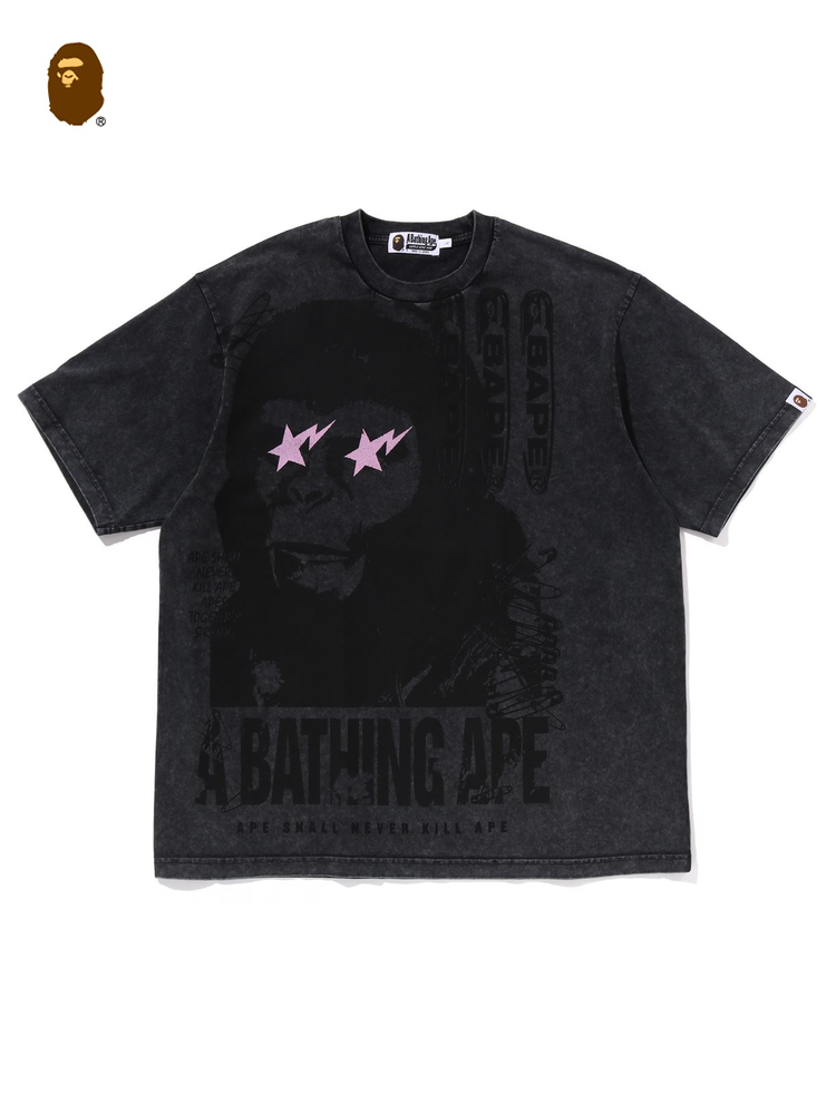 BAPE メンズ 25th 春夏 コントラストカラー スターロゴ 猿柄 プリント 半袖 Tシャツ