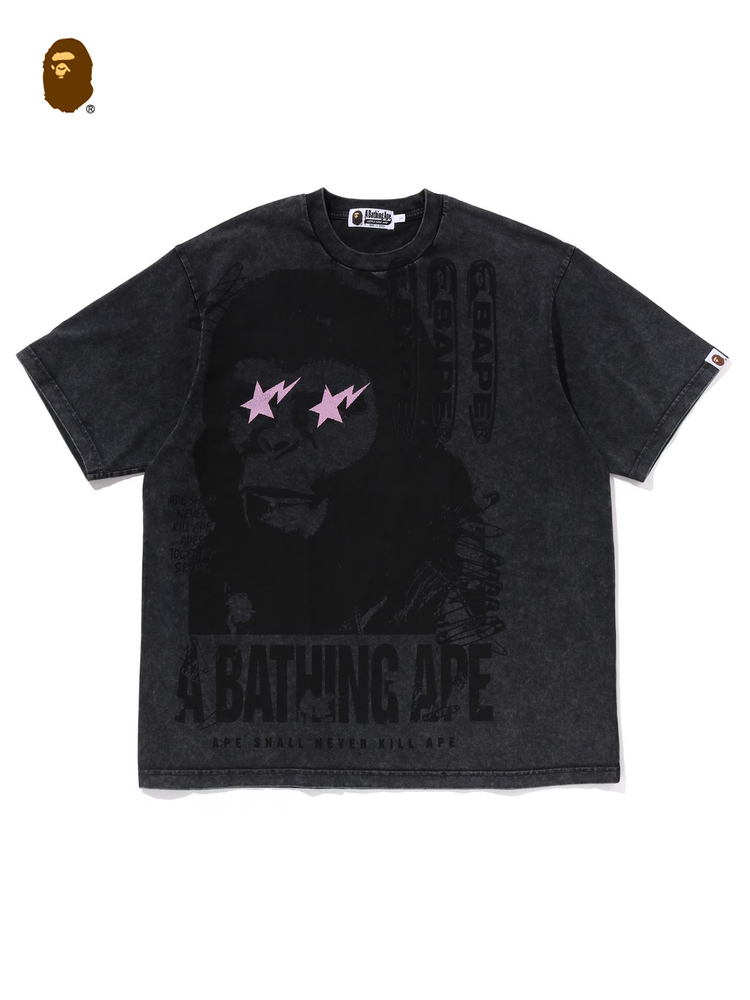 BAPE メンズ 25th 春夏 コントラストカラー スターロゴ 猿柄 プリント 半袖 Tシャツ