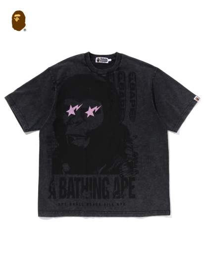 BAPE メンズ 25th 春夏 コントラストカラー スターロゴ 猿柄 プリント 半袖 Tシャツ