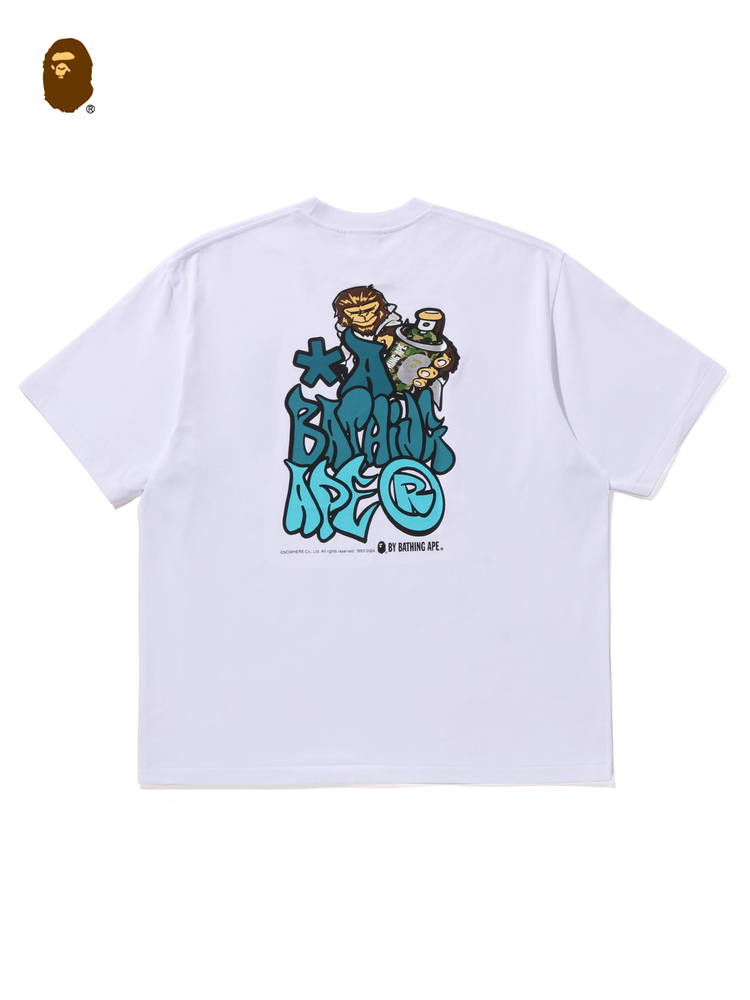 BAPE メンズ 春夏 猿文字 グラフィティプリント 無地 半袖 Tシャツ