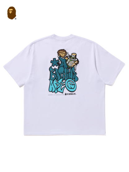 BAPE メンズ 春夏 猿文字 グラフィティプリント 無地 半袖 Tシャツ