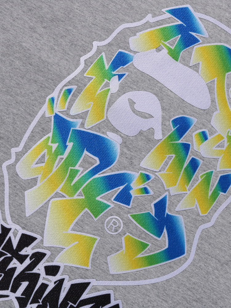 BAPE メンズ 秋冬 グラデーションカラー グラフィティ 猿頭 文字柄 長袖 Tシャツ