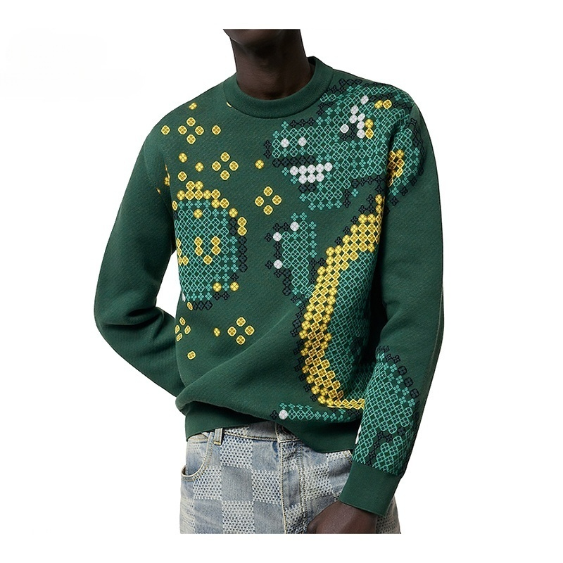 LV/ルイ・ヴィトン メンズ ドラゴンイヤー 限定版 ピクセルドラゴン ジャカード コットン セーター