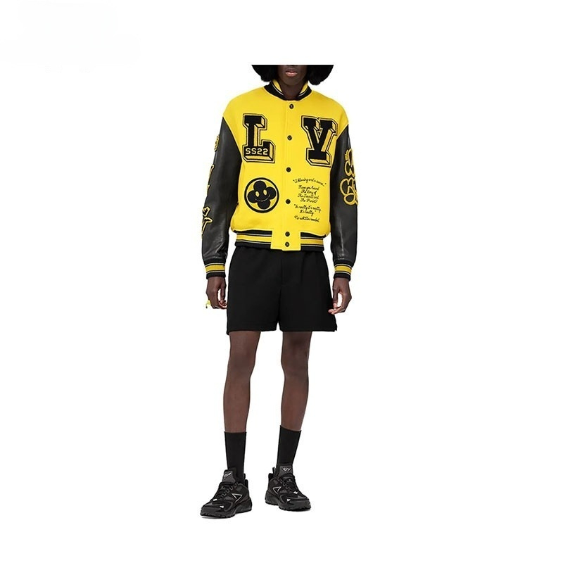 LV ルイヴィトン メンズ レザー LV ロゴ 刺繍 ベースボール ジャケット