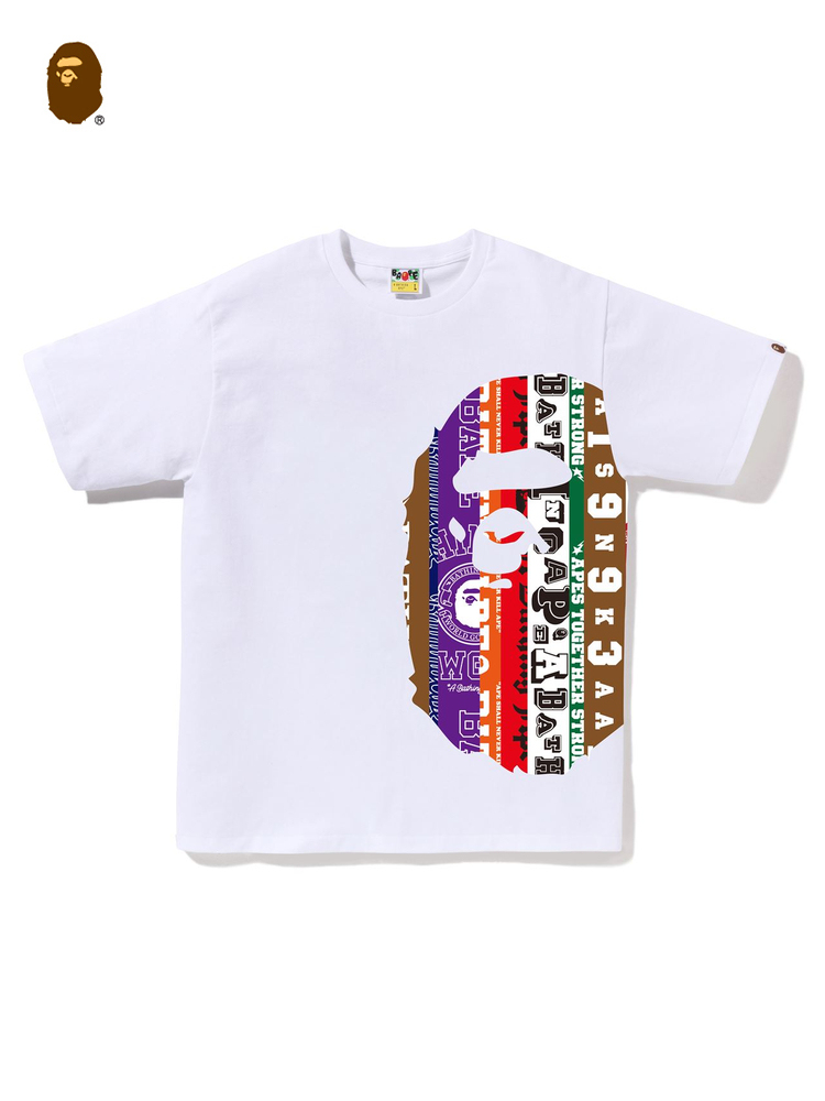 BAPE メンズ 春夏 スタンダード スクール チーム マルチパターン レターステッチ エイプヘッドプリント 半袖 Tシャツ