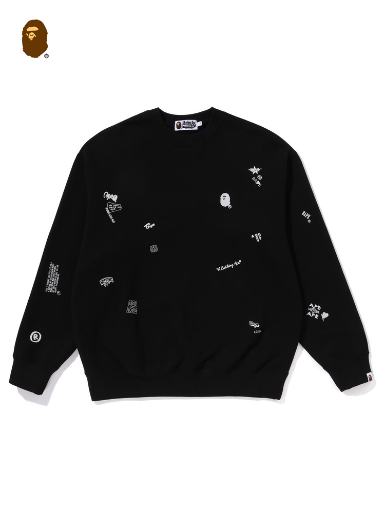 BAPE メンズ 秋冬 エイプヘッド レター マルチパターン ラウンドネック スウェットシャツ