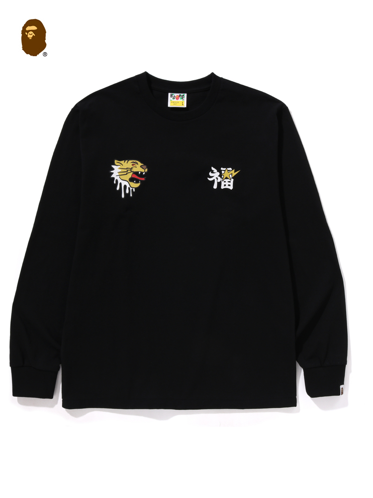 BAPE メンズ 春夏記念版 ドラゴン柄プリント 長袖Tシャツ