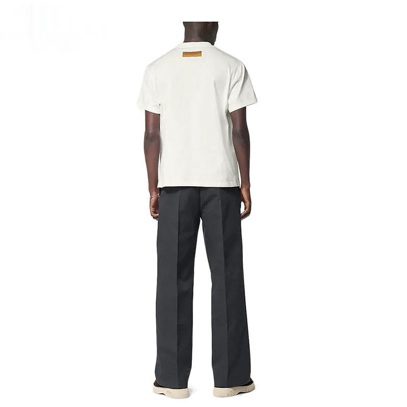 LV ルイヴィトン メンズ ホワイト LV ハウス プリント ラウンド 半袖 Tシャツ