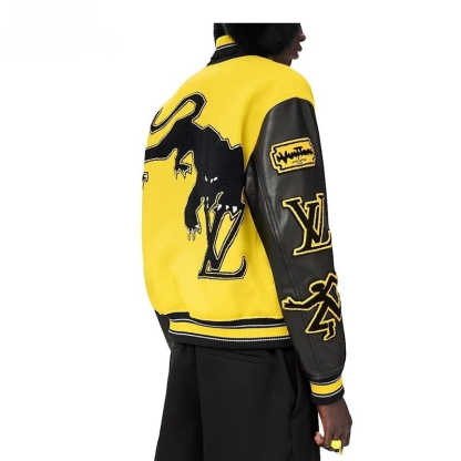 LV ルイヴィトン メンズ レザー LV ロゴ 刺繍 ベースボール ジャケット