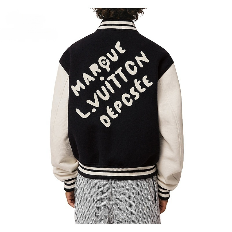 LV/ルイ・ヴィトン メンズ レザートリム フロントポケット 刺繍ビーズ ベースボールウエスト ジャケット