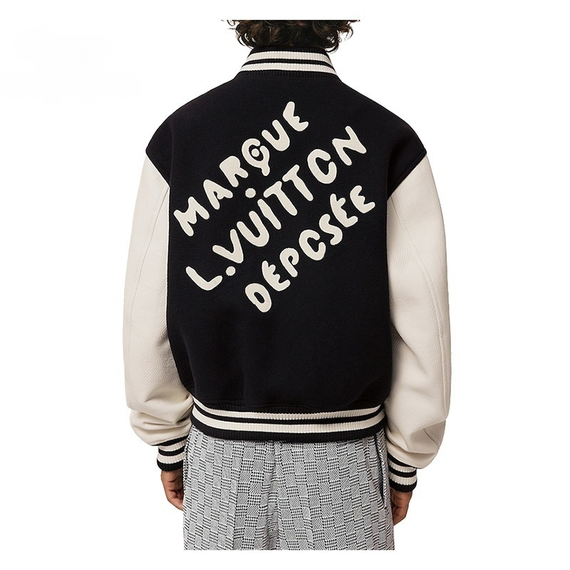 LV/ルイ・ヴィトン メンズ レザートリム フロントポケット 刺繍ビーズ ベースボールウエスト ジャケット