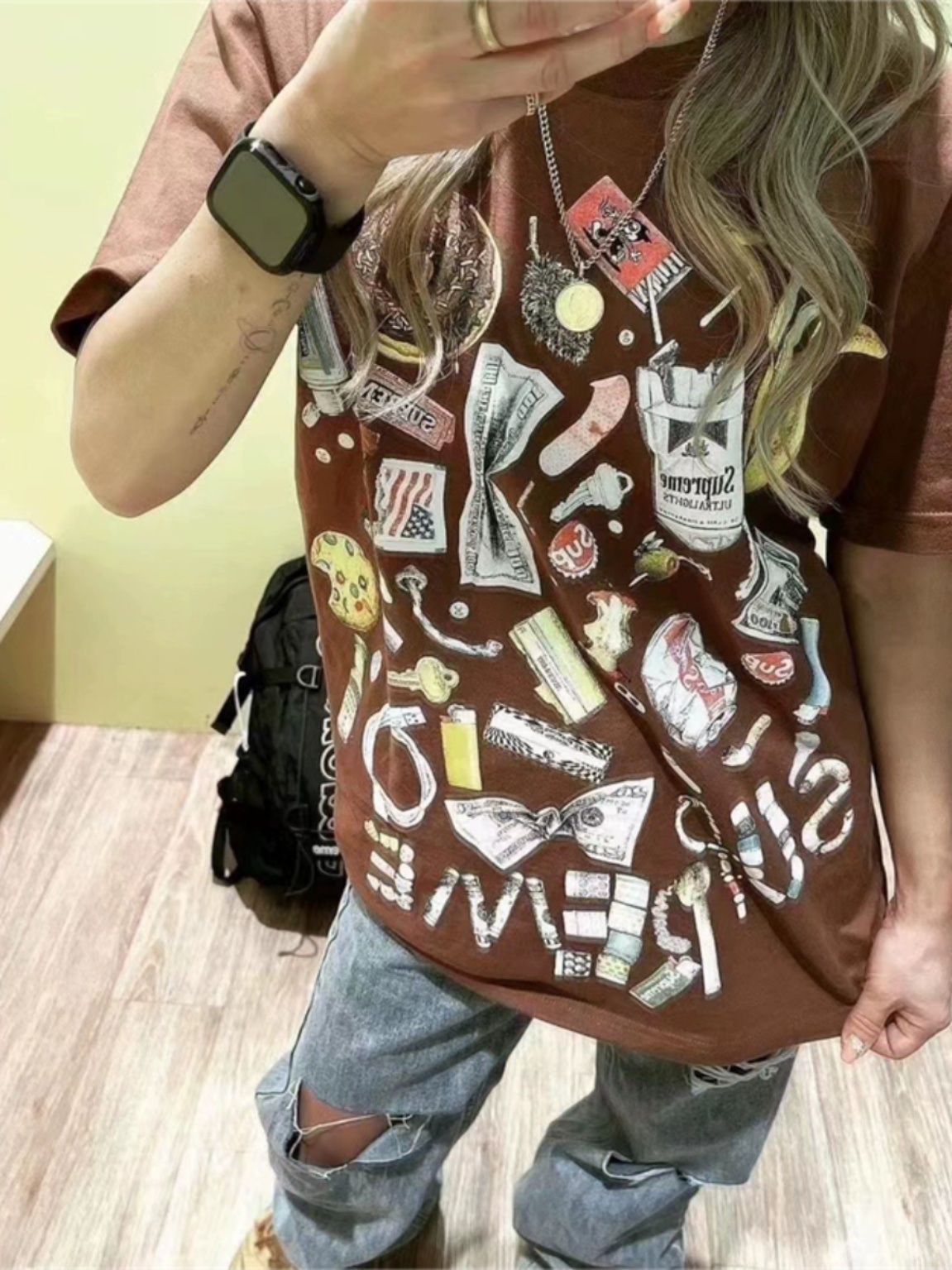 Supreme TRASH TEE 23SS 可愛い漫画柄 グランジプリント ユニセックス 半袖Tシャツ