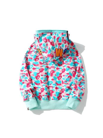 日本のトレンディなブランド BAPE シャーク ヘッド スウェットシャツ男性と女性用マイアミ ダブル フード迷彩刺繍プリント秋冬フード付きジャケット