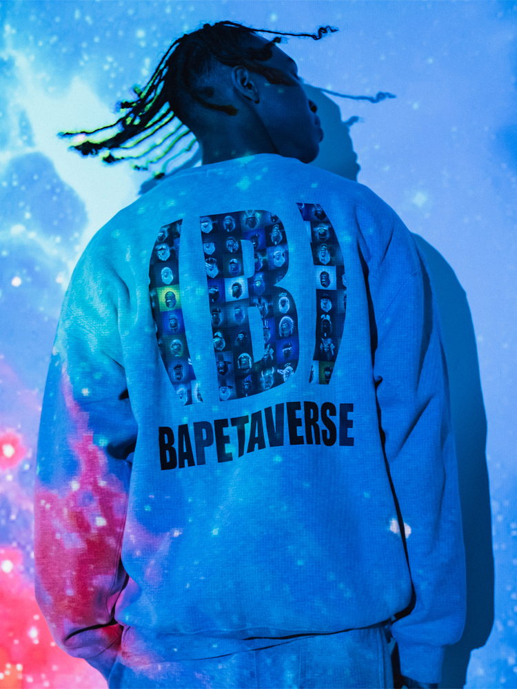 BAPE メンズ 秋冬 エイプ ユニバース NFT エイプヘッド レタープリント ラウンドネック スウェットシャツ