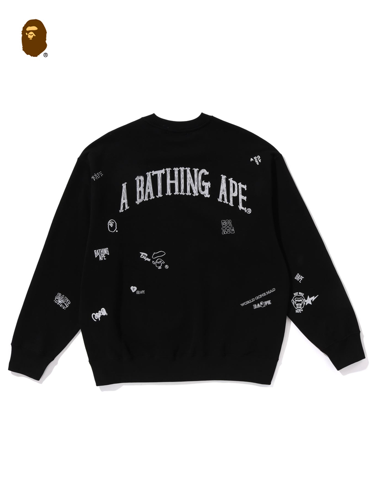 BAPE メンズ 秋冬 エイプヘッド レター マルチパターン ラウンドネック スウェットシャツ