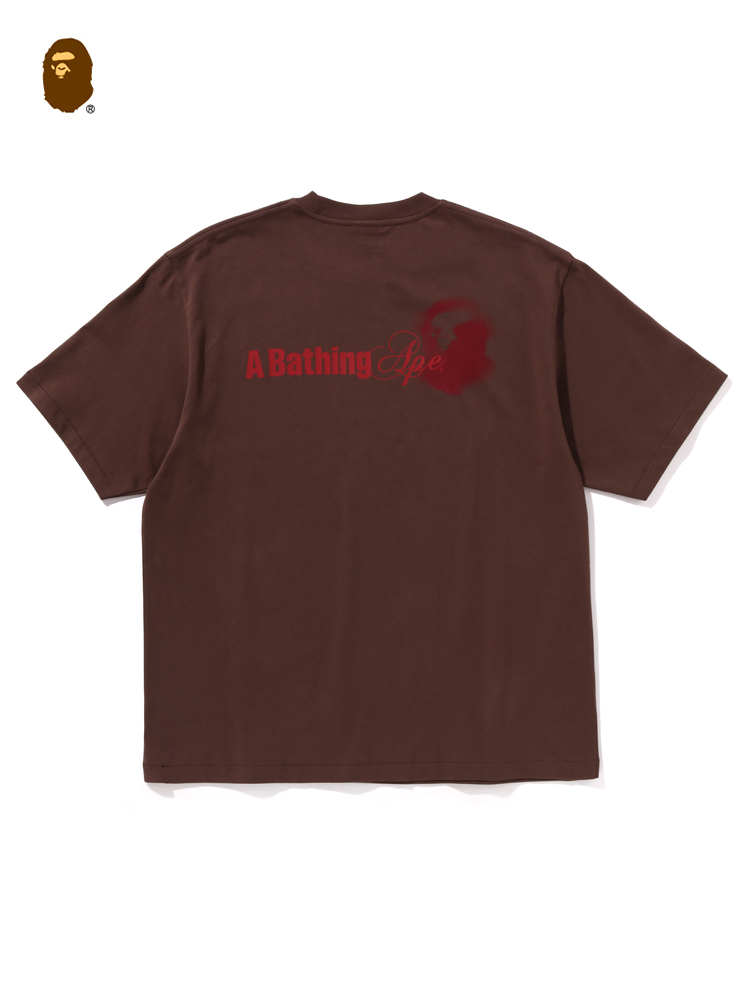 BAPEメンズ24秋冬猿頭文字コントラストカラー水染めプリント柄半袖Tシャツ