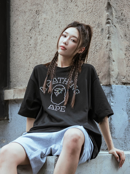 BAPE メンズ 春夏 猿の頭文字 星 ロゴ ダイヤモンド柄 半袖 Tシャツ
