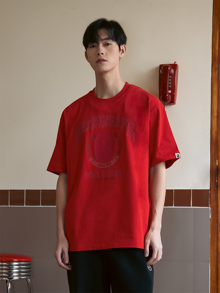 BAPE メンズ 春夏 クラック エイプヘッド レタープリント 半袖 Tシャツ