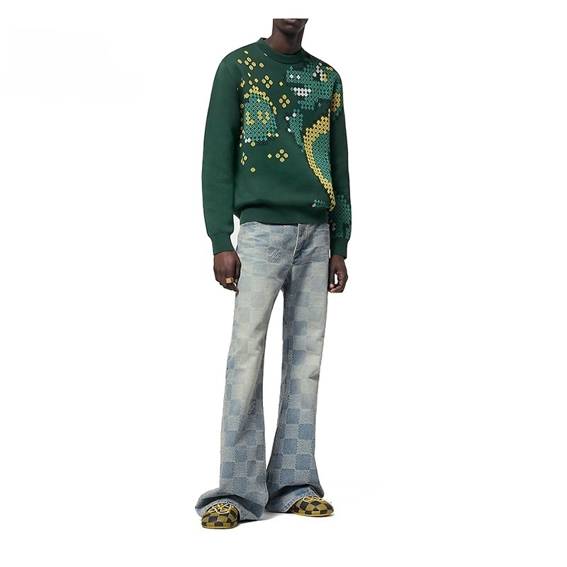 LV/ルイ・ヴィトン メンズ ドラゴンイヤー 限定版 ピクセルドラゴン ジャカード コットン セーター