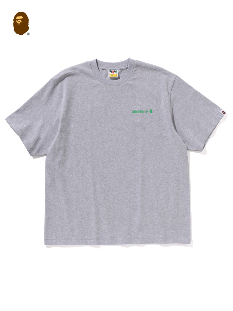BAPEメンズ24秋冬猿頭文字コントラストカラー水染めプリント柄半袖Tシャツ