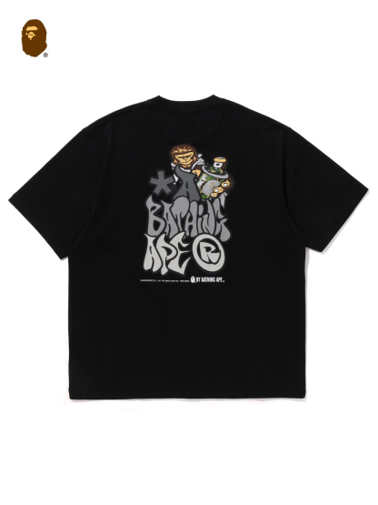 BAPE メンズ 春夏 猿文字 グラフィティプリント 無地 半袖 Tシャツ
