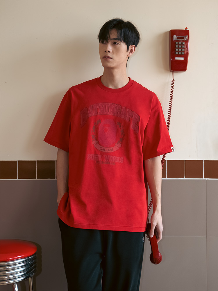 BAPE メンズ 春夏 クラック エイプヘッド レタープリント 半袖 Tシャツ