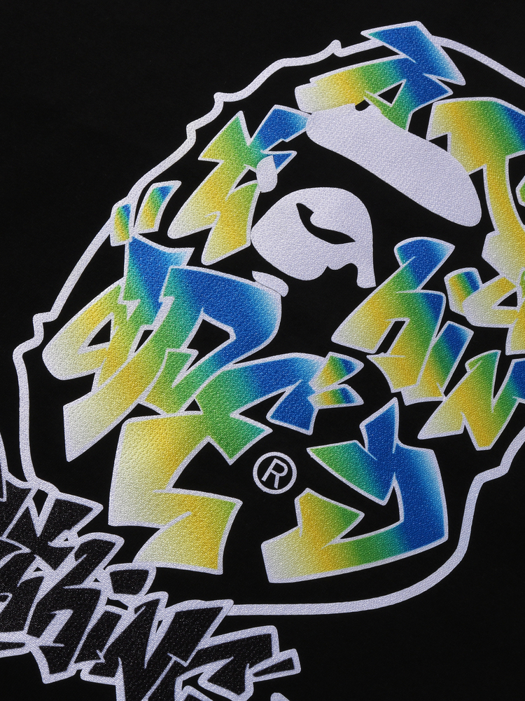 BAPE メンズ 秋冬 グラデーションカラー グラフィティ 猿頭 文字柄 長袖 Tシャツ