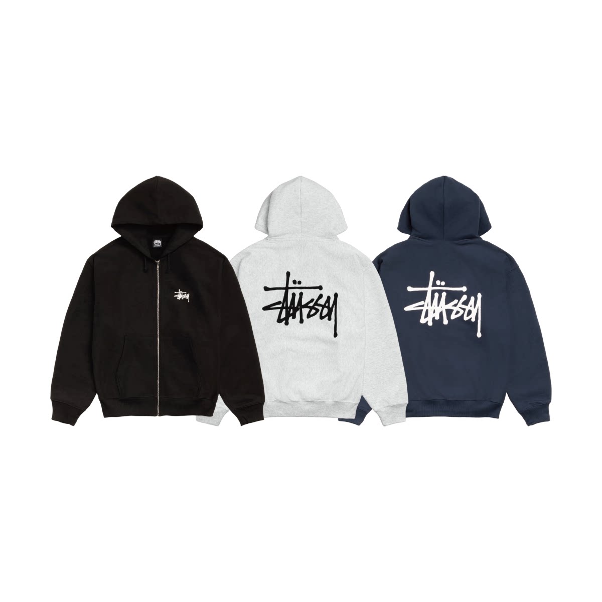 Stussy クラシックロゴ カジュアルフード付きオーバーサイズジップアップスウェットジャケット