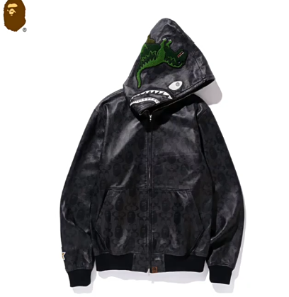 BAPE X COACH コラボ メンズ シャーク アルファベット プリント シープスキン ジャケット