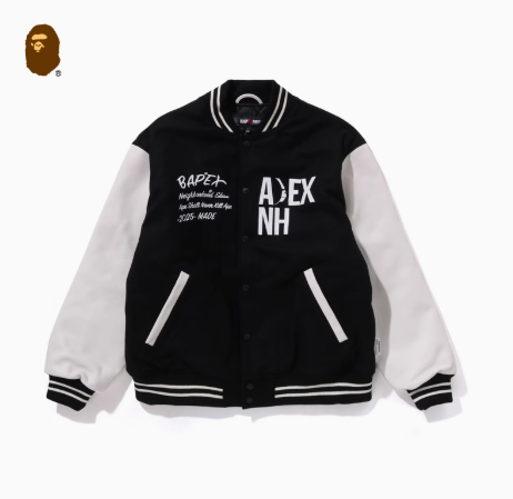 BAPEX NBHD コラボ メンズ 秋冬 刺繍 ロゴ エイプミリタリーパターン ベースボールジャケット