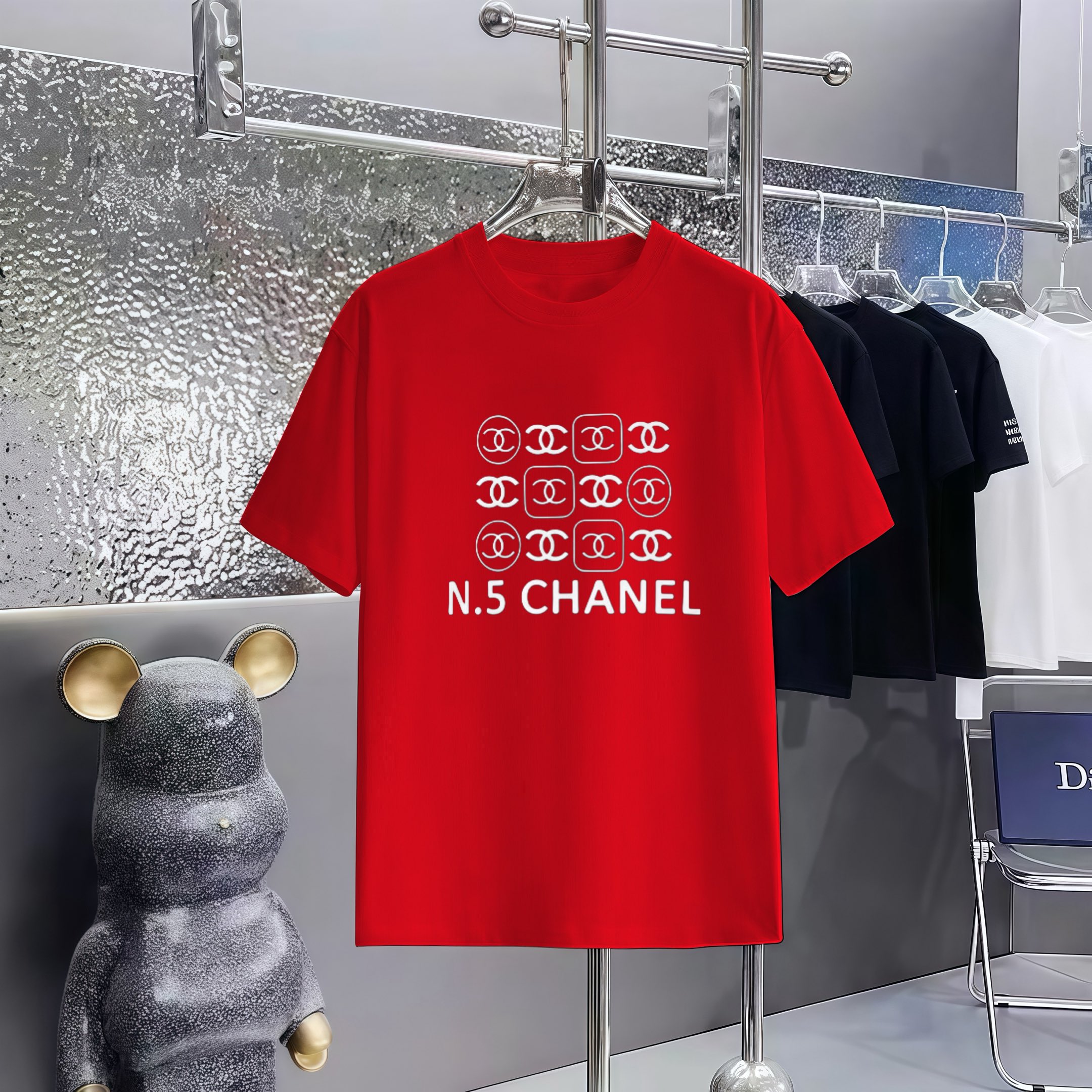 【シャネル】2025新作 CHANEL プリント ラウンドネック ドロップショルダー 半袖 Tシャツ ユニセックス