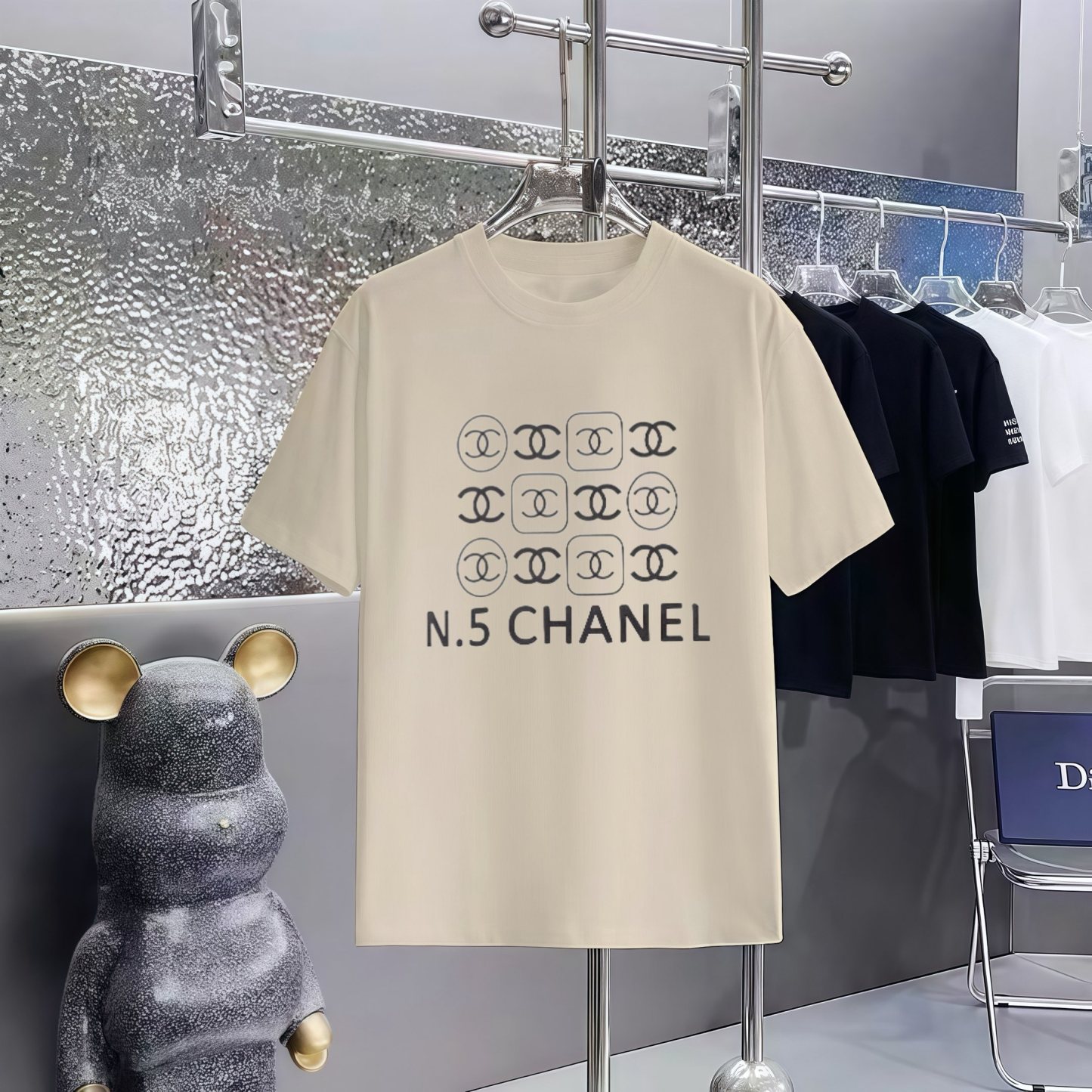【シャネル】2025新作 CHANEL プリント ラウンドネック ドロップショルダー 半袖 Tシャツ ユニセックス