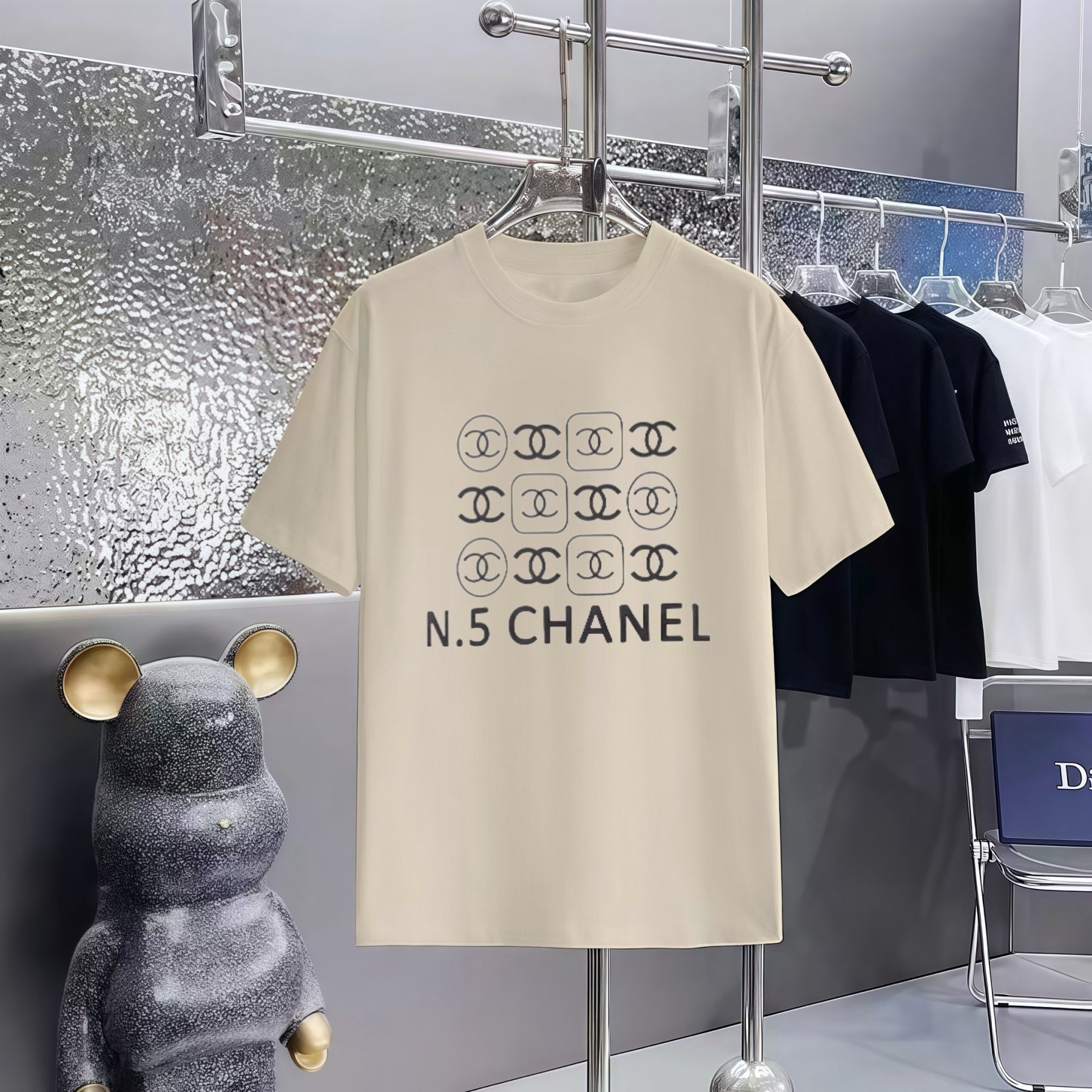 【シャネル】2025新作 CHANEL プリント ラウンドネック ドロップショルダー 半袖 Tシャツ ユニセックス