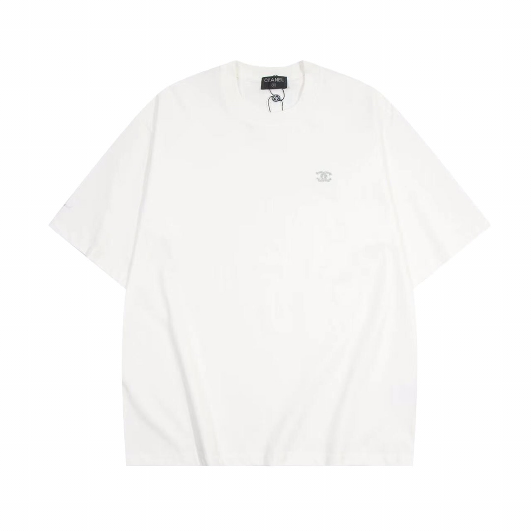 【シャネル】シルバーメタリックソフトエンブロイダリー半袖Tシャツシンプル2025新作