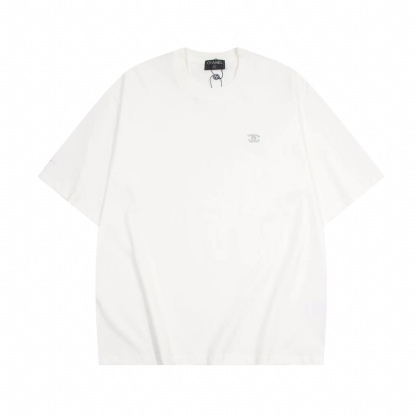 【シャネル】シルバーメタリックソフトエンブロイダリー半袖Tシャツシンプル2025新作