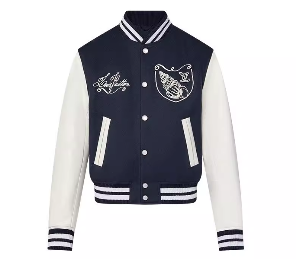 LV/ルイ・ヴィトン 2024年モデル メンズ ネイビーブルー レザー×ウールブレンド ボンバージャケット