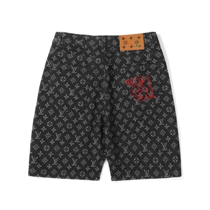 LV ルイ・ヴィトン フルプリント ジャカード バックポケット 女神刺繍 デニムショーツ メンズ・レディース