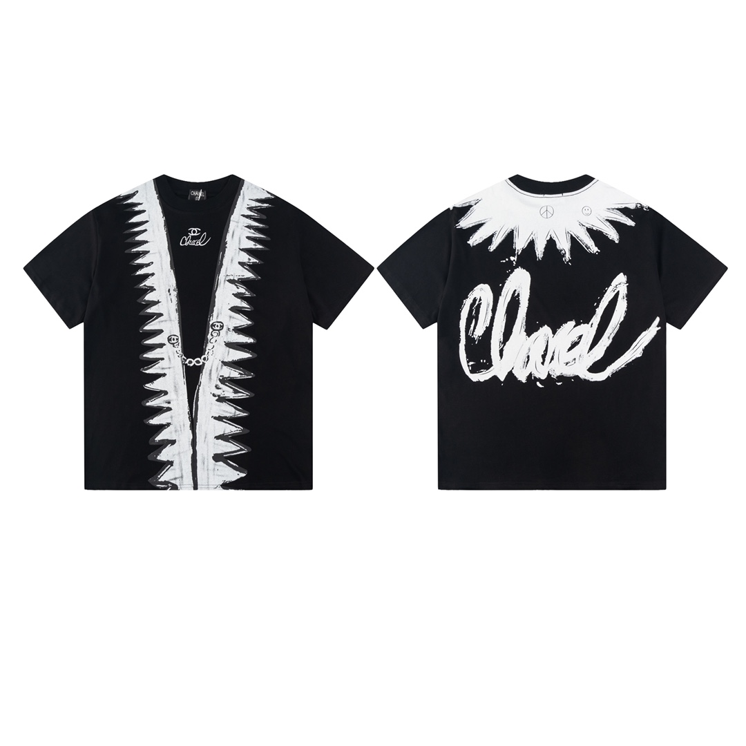 【シャネル】シャネル2024新作手描きグラフィティ半袖Tシャツ、高品質のオリジナル生地を採用、セレブと同じスタイル